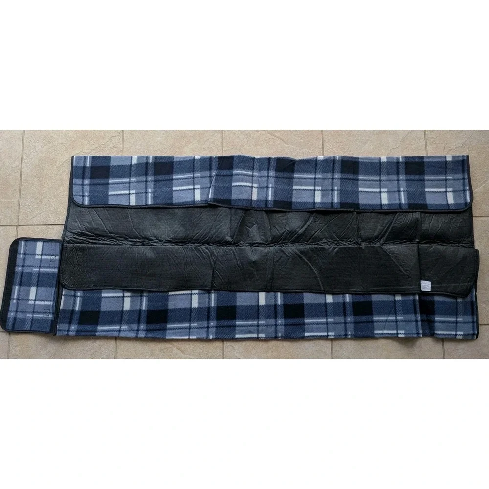 The Denver Post Roll-Up Picnic Blanket With Handle Blue Plaid